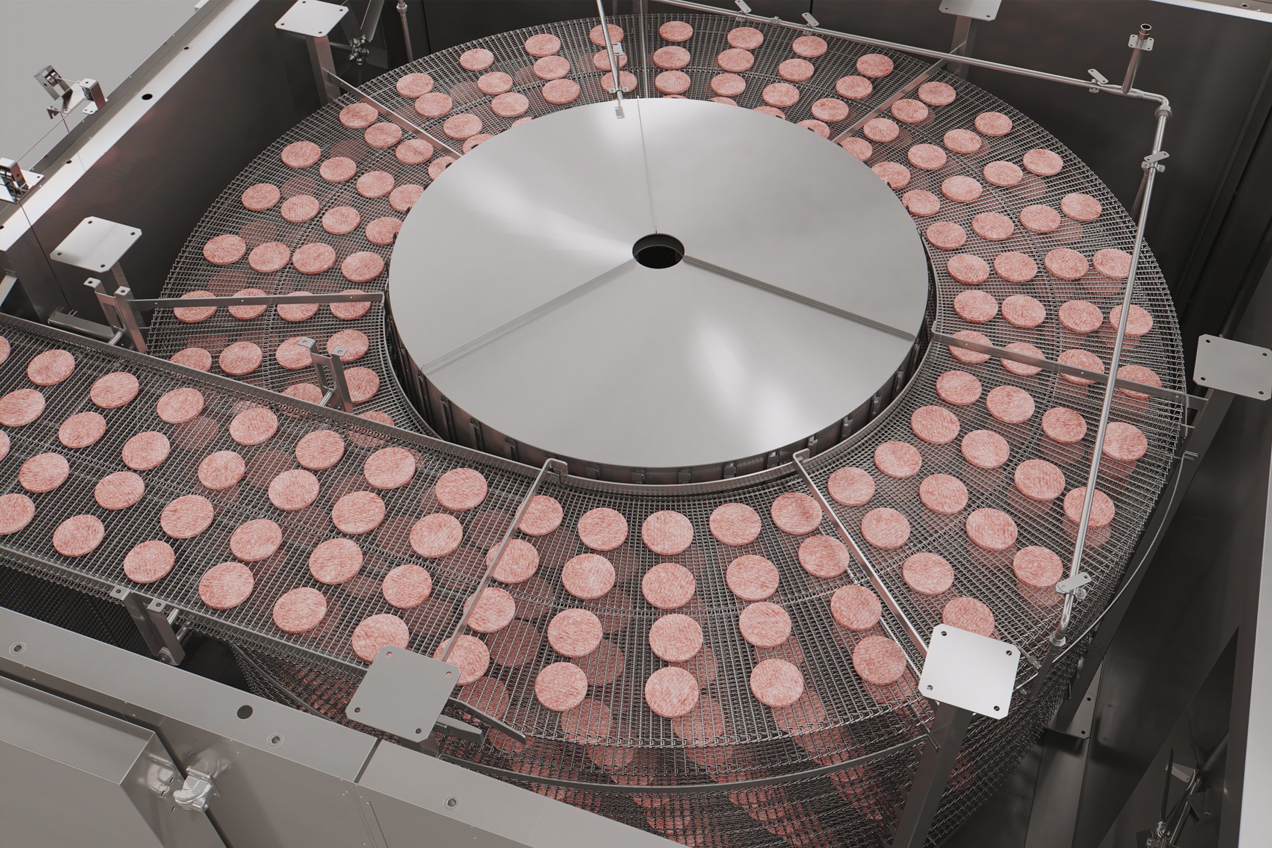 Freezing meat and patties in spiral freezer