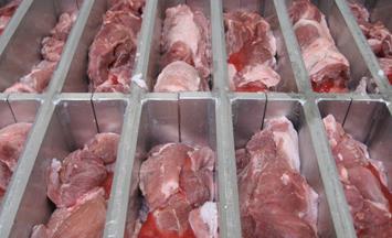 Frozen meat placed in a industrial freezer