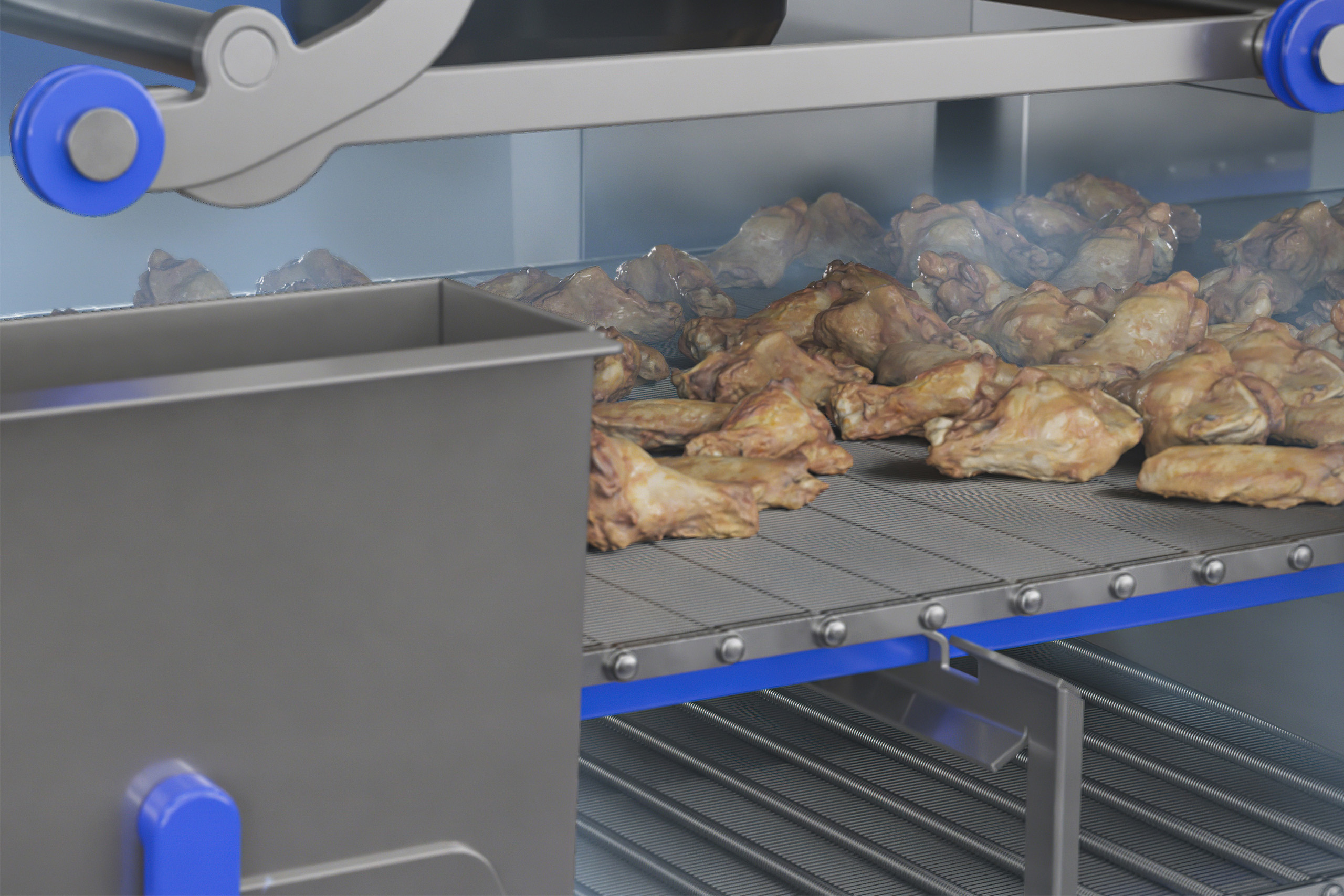 Freezing chicken nuggets in spiral freezer